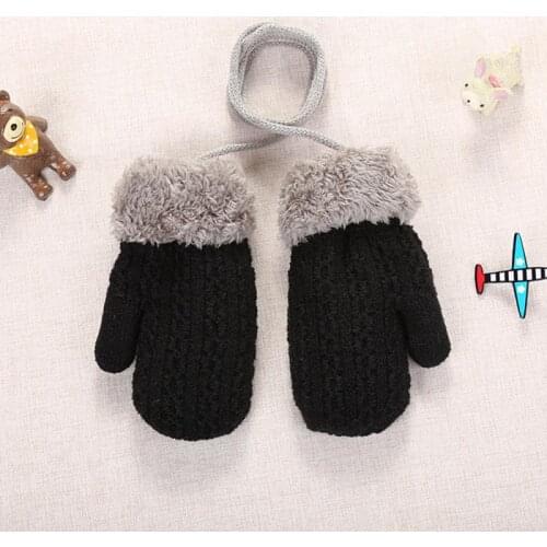 1pcs Winter Outdoor Baby Kids Gloves Double Knit Hanging Neck Gloves Warm Rope Full Finger Gloves 1-4years Children Gift