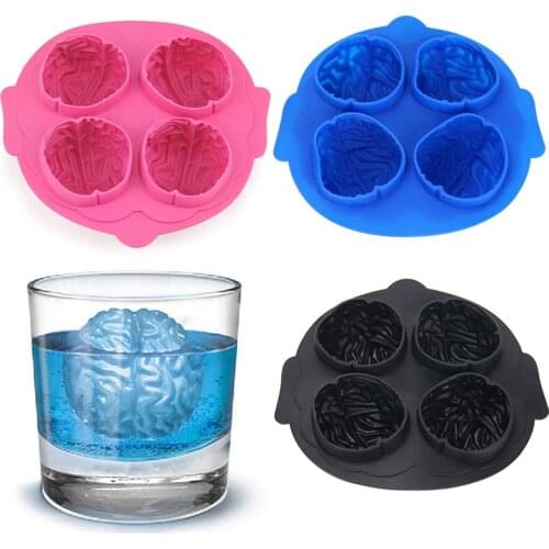 1Pcs Brain Shape Freeze Silicone Tray 4 Forms Cookies Chocolate Soap Baking Silicone Mold Cookie Bar Party Drink Mould
