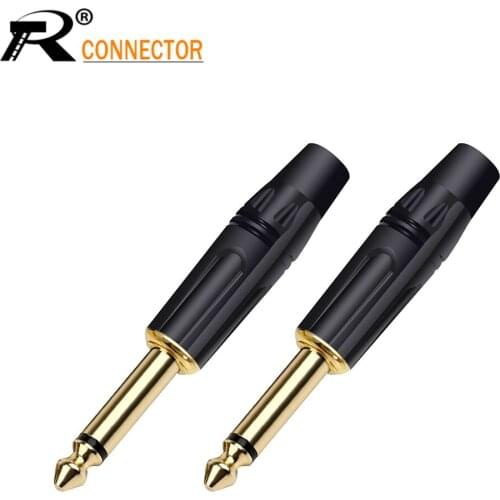 10pcs Luxury Smooth Black Audio Plug Connector 6.35mm Jack Mono Assembly Microphone Connector Black & Red in 1pair