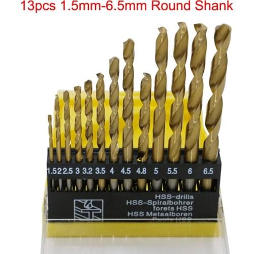 13pcs/set Mini Twist Drill Bit HSS Titanium Coated Drill Bit Set Woodworking Metal Plastic Tools 1.5-6.5mm2-12mm Hex Round shank