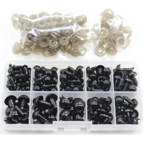 142pcs 6-12mm Black Plastic Craft Safety Eyes for Stuffed Animal Doll DIY Toy