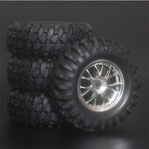 4x 1.9Inch 96mm Rubber Tires Plating Wheel Rims For D90 D110 SCX10 CC01 RC Rock Crawler Truck Climbing Off-Road Car