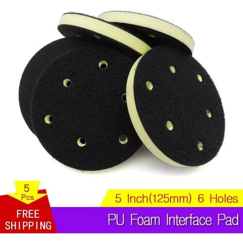 5PCS PU Foam Interface Pad 5" 125MM 6-Hole Medium Density Hook & Loop Sander Backing Pad Polishing Pad Power Tools Parts