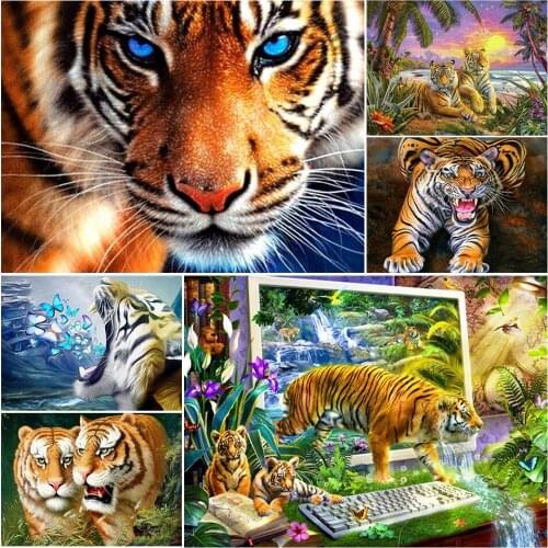5D DIY Diamond Painting Animal Picture Square/Round Tiger Diamond Embroidery Rhinestone Cross Stitch Mosaic Home Decoration Gift