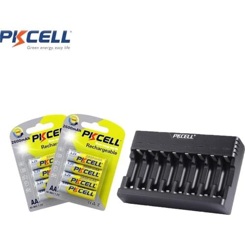 8Pcs/2Cards PKCELL 1.2V AA Ni-MH Battery 2600mAh AA Rechargeable Batteries+battery Charger for AA/AAA NICD/NIMH batteries