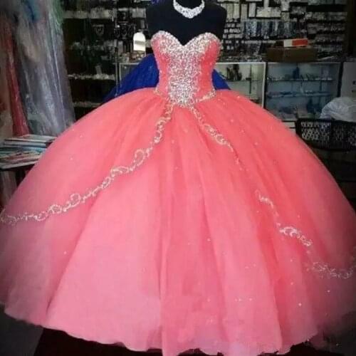 ANGELSBRIDEP Sweetheart Ball Gown Quinceanera Dresses 15 Party Formal Applique Crystal Floor-Length Princess Birthday Gowns Hot