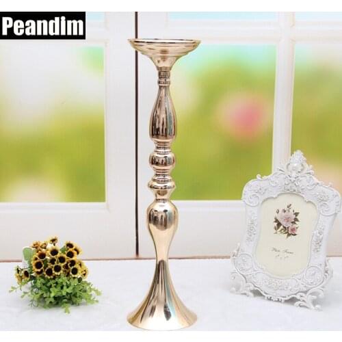 PEANDIM 10PCS/LOT 50cm Tall Metal Gold Candle Holder Candle Stand Wedding Centerpiece Road Lead Flower Rack Birthday Candlestick