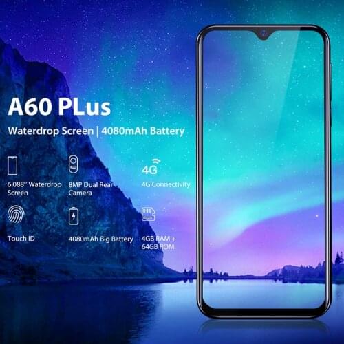 Blackview A60 Plus Smartphone Quad Core Android 10 4080mAh Cellphone 4GB+64GB Waterdrop Screen Face ID 4G Mobile Phone