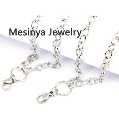 24'' 1.2mm Wire 6mm Width 316L Stainless Steel Flat Oval Lobster Closure Chain For Glass Locket Pendant Chain Necklace