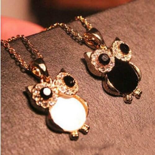 Drop Shipping Women Sweater Chain Necklace Owl Design Rhinestones Crystal Pendant Necklaces Jewelry Clothing Accessories