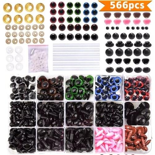 Nonvor Colorful Oval Ellipse Doll Safety Eyes and Noses Set Plastic with 280pcs Washers and 6pcs Glue Stick for Animal Toys