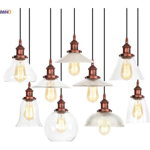 IWHD RH Loft Decor Retro Pendant Light Fixtures Bedroom Dinning Living Room Glass Vintage Industrial Lamp Hanglamp LED Luminaria