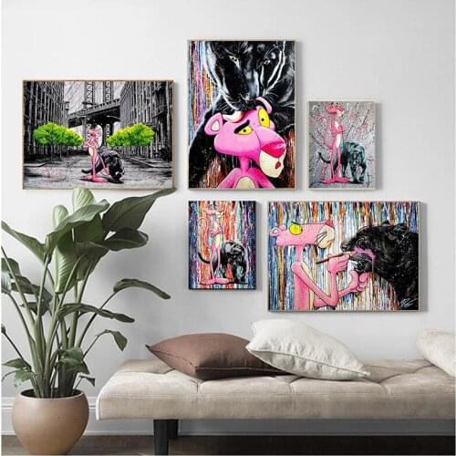 Graffiti Art Pink Panther Disney Canvas Paintings Wall Art Pictures for Living Room Home Decoration Anime Posters and Prints