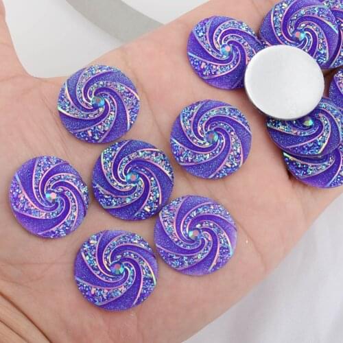 BOLIAO No Hole 10Pcs 25mm (0.98in) Round Whirlwind Purple Resin AB Color Shiny FlatBack Appliques/Craft/Wedding Decoration