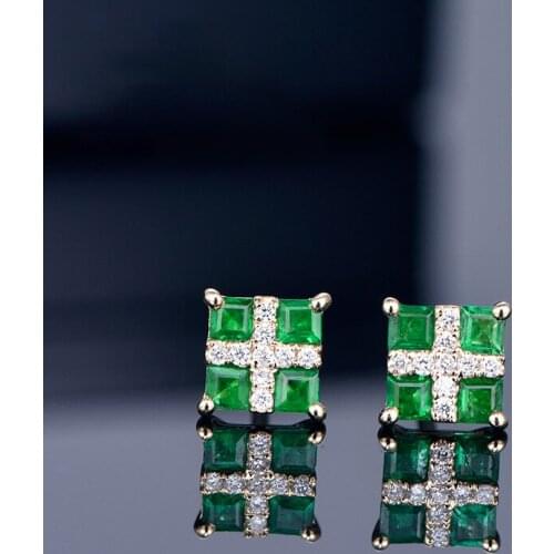 Fashion Fashion Earrings 14K White Gold Square emerald female Earrings custom birthday gift pure handmade high-grade jewelry
