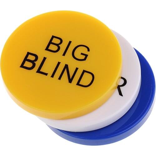 Pack of 3 Small Blind+Big Blind+Dealer Button Set Entertainment Tool for Party Casino Game Props 1.96inch Durable