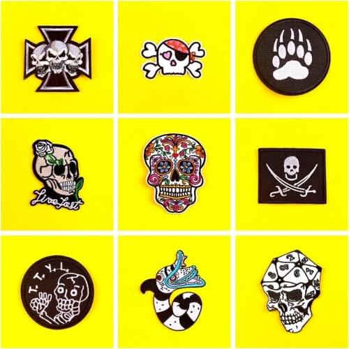 Punk Skull Patch Embroidered Patches For Clothing Badge Iron On Patches On Clothes Stripe Sticker Patch Jacket Jeans t-Shirt