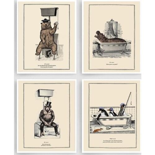 Canvas Painting Funny Toilet Animal Wall Art Bear Penguin Crocodile Orangutang Posters And Prints Pictures For Bathroom Decor