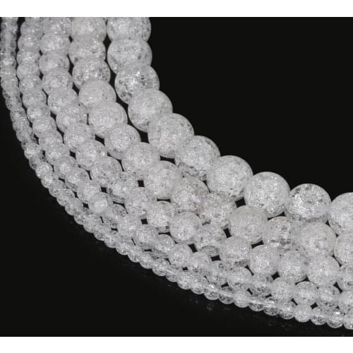 New 4 6 8 10 12mm Natural Loose Snow Cracked Round White Crystal Quartz Rock Spacer Beads DIY Clothing and Sewing Supplies