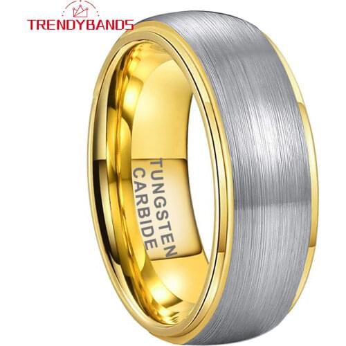 6MM Mens Womens Wedding Bands Gold Tungsten Carbide Ring Dome Stepped Desgin Comfort Fit Brushed Finish New Style
