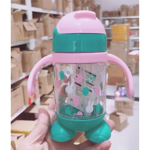 260 ML Childrens Cartoon Robot Drinking Bottle With Handle Kindergarten Kids Straw Drinking Cup BPA Free Drinkware