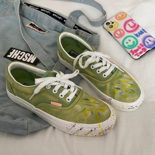 Korean style all-match thick-soled personality graffiti lace-up casual shoes 2021 spring and autumn new womens canvas shoes