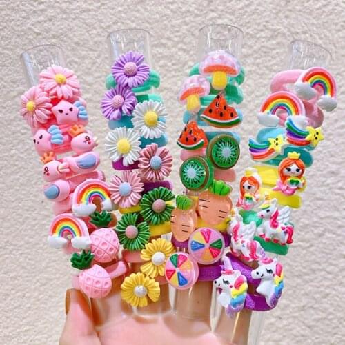 1set Korean Cute Cartoon Princess Flower Elastic Hair Rubber Band Girls Accessories Hair Scrunchies Baby Hair ornament Headdress