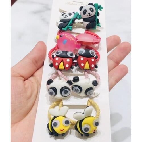 10Pcs/Set Animals Panda Hair Accessories Children Rubber Bands Scrunchies Elastic Hair Bands Girls Headband Decorations Ties Gum