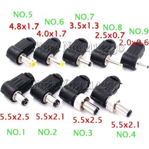 DC Power Male Plug Jack Adapter 90 Degree Male 5.5x2.1mm 5.5x2.5mm 4.8x1.7mm 4.0x1.7mm 3.5x1.3mm 2.5x0.7mm 2.0x0.6mm