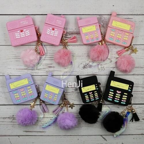 3D Cute Purple Retro Mobile Phone Design Brand Silicone Earphone Case for Apple AirPods 12pro Bluetooth Headset Cover Coque