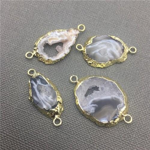 Freeform Natural Agates Geode Connector Pendants,Druzy Slice Pendant MY0013