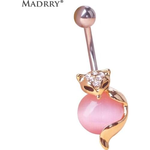 Madrry created-opal Fox Shape Piercing Navel Ring 316L Surgical Steel Plug Belly Button Ring Sexy Body Animal Jewelry Bijoux