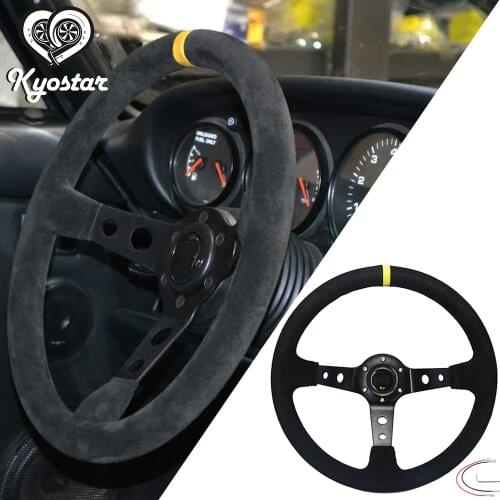 Universal 14" Inches Racing Car Suede Leather Steering Wheel 350MM Deep Corn Rally Dish Sport Race Steering Wheels