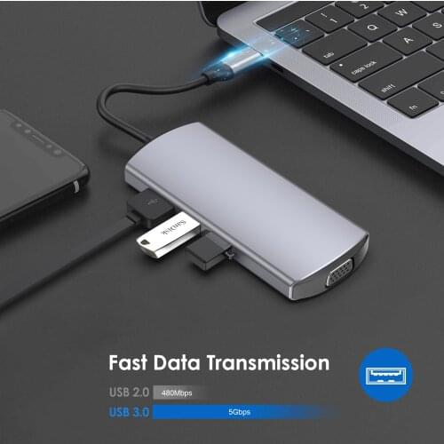 Schitec USB C HUB 9 In 1 Type C to Multi USB 3.0 HUB HDMI Adapter Dock for MacBook Pro Huawei USB-C 3.1 Splitter Port Type C HUB