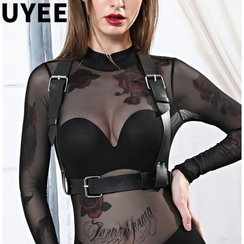 UYEE Pu leather Sexy Belt Lingerie For Adult Adjustable Body Bondage Cage Bra Harness Suspender Rave Bra Waist Wide Strap LB-009