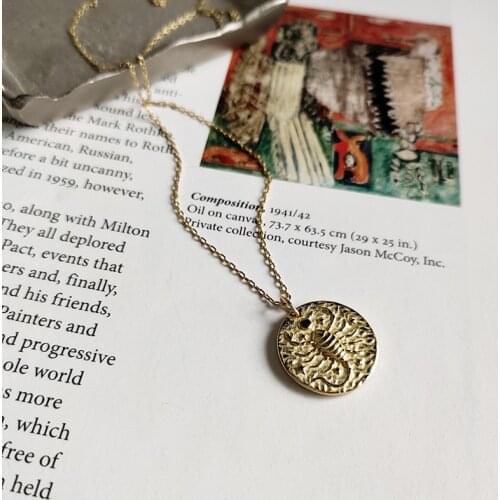WTLTC Gold Color Scorpio Constellation Pendant Necklaces 925 Sterling Sliver Zodiac Necklace Simple Medallion Coin Chokers Sign