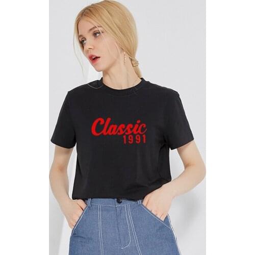 New arrivel classic 1991 letter print womens cotton t shirts Graphic Tees Hipster Tumblr tops women shirt clothing drop shipping