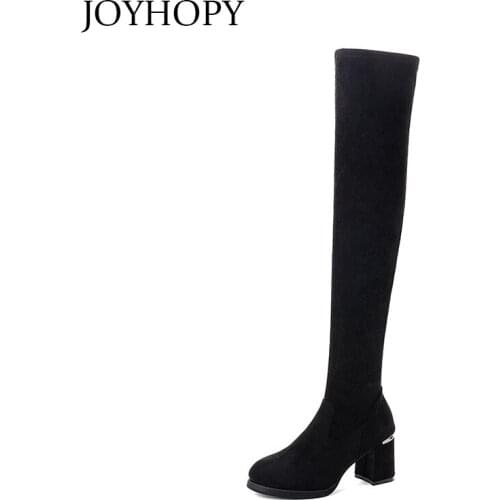 Fashion High Heels Long Tube Boots 2019 New Winter Woman Elastic Fabric Knee High Shoes Female Thick Heels Snow Boots WB014