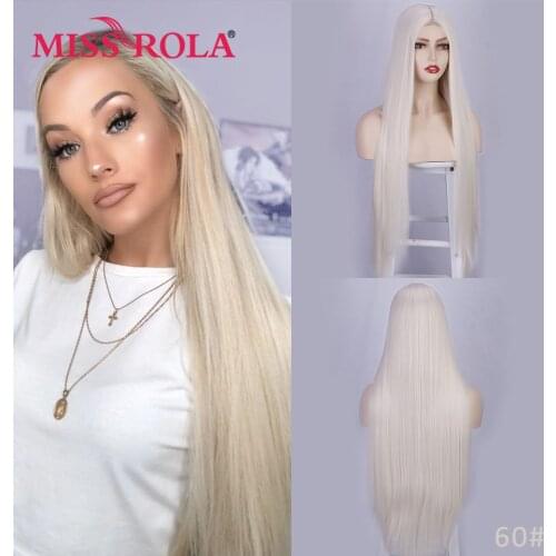MISS ROLA Synthetic Long Straight Middle Part Wig For Women Cosplay Party Daily Heat Resistant Fiber Hair White