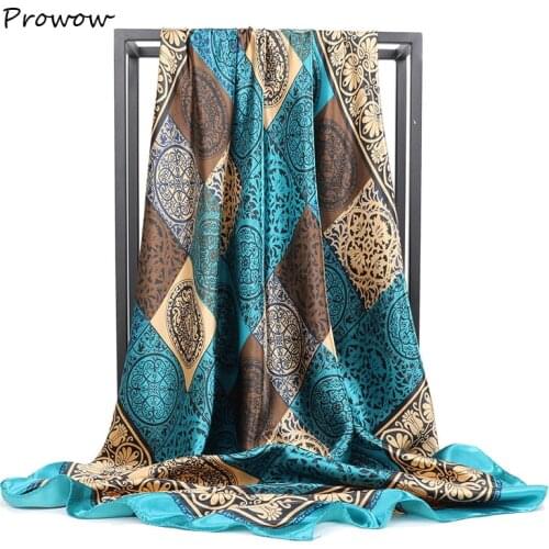 Women Square Silk Scarf Wraps Autumn Winter Sjaal Luxury Large Satin Scarves Muslim Head Scarf 90*90cm FJ207