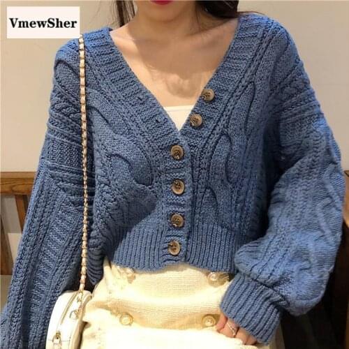 VmewSher New Solid Knitted Sweater Women 2020 Autumn Female Casual Long Sleeve Single Breasted V Neck Cardigan Sweaters Coat