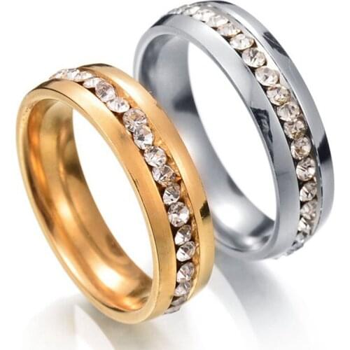 20 Pieces Mix Size Inlay Rhinestone Stainless Steel Ring for Women Classic Crystal Engagement Wedding Ring Jewelry Wholesale