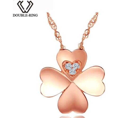 DOUBLE-R Women Necklaces 0.02ct Diamond Clover Pendants Outside 18K Rose Gold Romantic Engagement Silver 925 Jewelry Customized