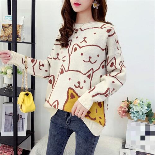 Spring Autumn Acrylic Womens Sweater Round Collar Long Sleeve Pullover Knitted Embroidery Loose Couples Fashion Casual Sweater