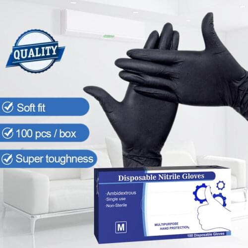 100 pcs Disposable Nitrile Gloves Work Glove Food Prep Cooking Gloves / Kitchen Food Waterproof Service Cleaning Gloves Black
