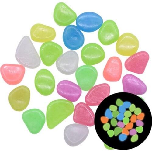 100 pieces Night Glowing Pebble Fish Tank Bottom Aquamarine Ornament Aquarium Marble Luminous Garden Path Stone Decoration