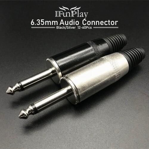 12pcs 6.35mm Gutiarra Cable Connector Mono Audio Plug Jack 6.5mm Amplifier Microphone Guitar Plug 6.35 Mono Sophomore Core