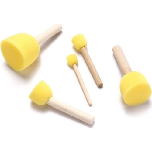 5pcs Sponge Foam Brush Set Wooden Handle Stamp Painting Tool DIY Crafts for Kids D08A