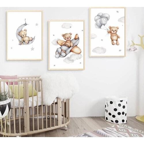 5D DIY Diamond Painting Bear Moon Balloon Animal Painting Nursery Child Poster Art Print Nordic Kid Baby Bedroom Decoration