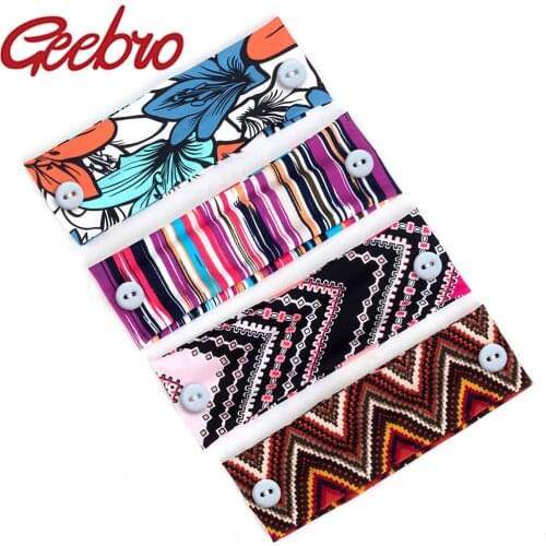 Geebro Ears Protection Headband With Button For Women Girls Multifunctional Hair Accessories Soft Cotton Print flat Bandana